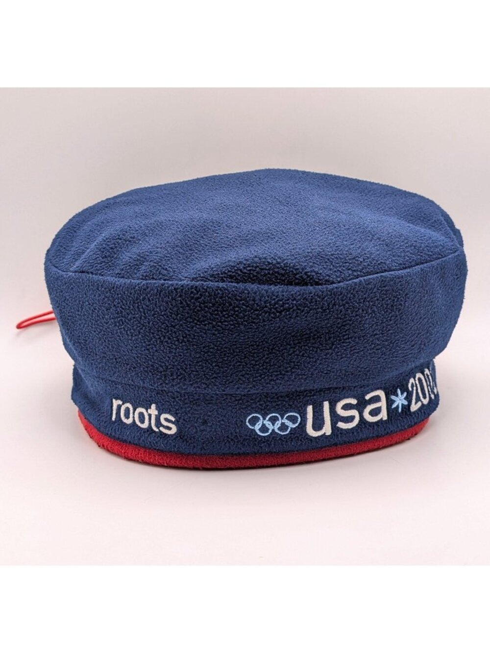 Roots USA Official Olympic Team 2002 Beanie Cap Winter Fleece Knit Blue Red